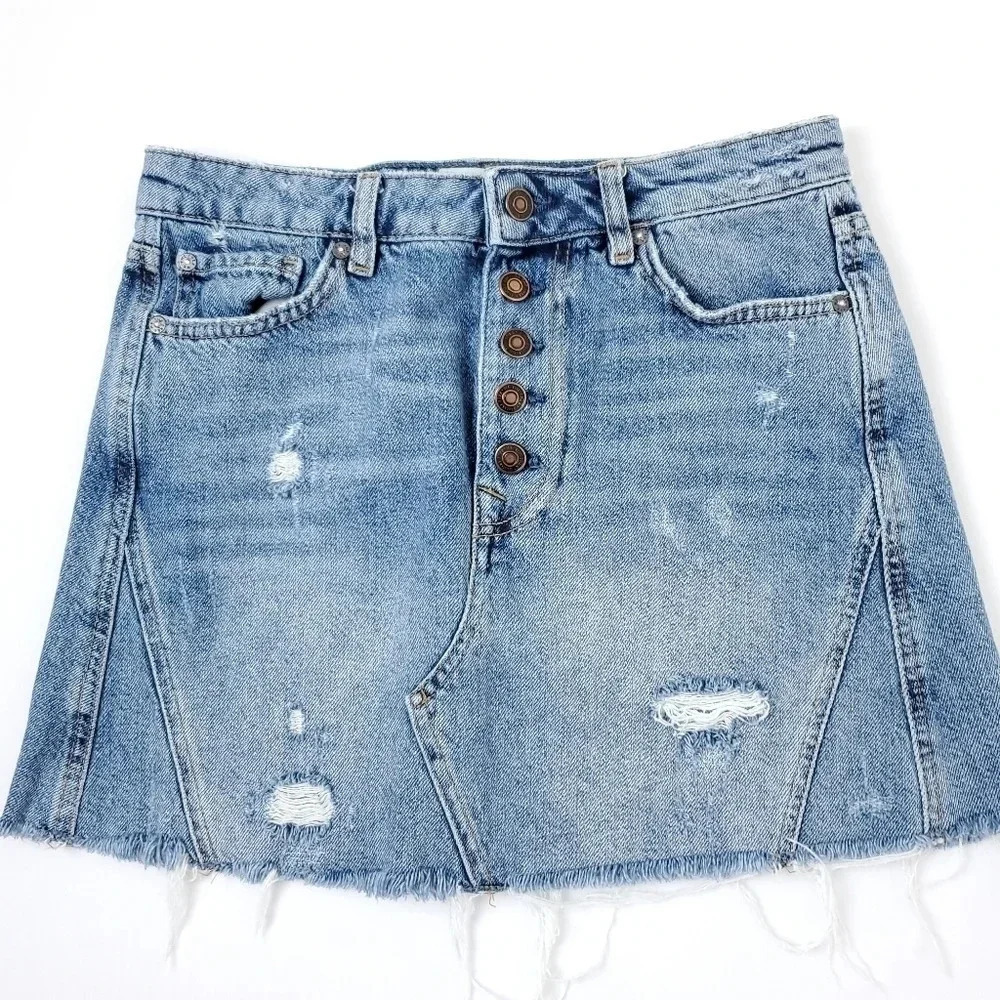 We the free distressed denim mini skirt 29